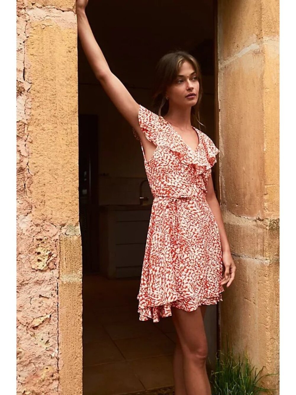 Free People Orange French Quarter Wrap Mini Dress Size L Large excellent